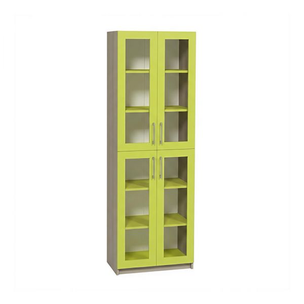 4-Door Cabinet with Glass Doors and Coloured Shelves