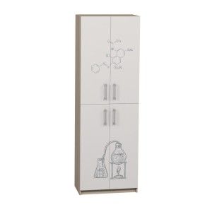 Closed Cabinet with 4 Doors and Chemistry-Themed Print