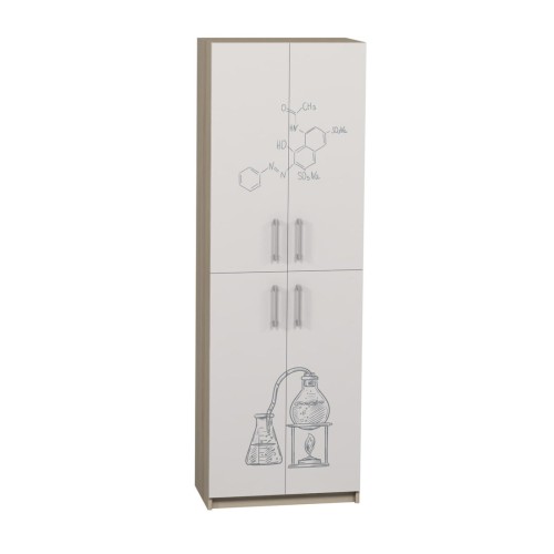 Closed Cabinet with 4 Doors and Chemistry-Themed Print