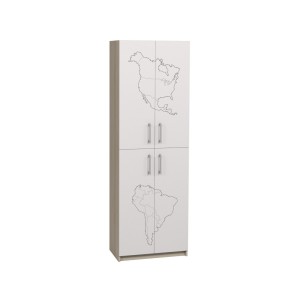 Closed Cabinet with 4 Doors and Geography-Themed Print