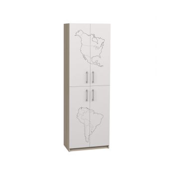 Closed Cabinet with 4 Doors and Geography-Themed Print