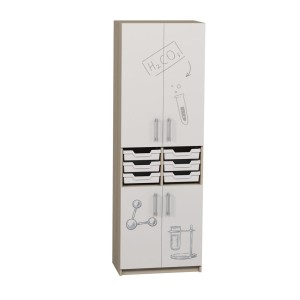 Closed Cabinet with Trays and Chemistry-Themed Print