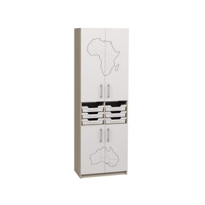 Closed Cabinet with Trays and Geography-Themed Print