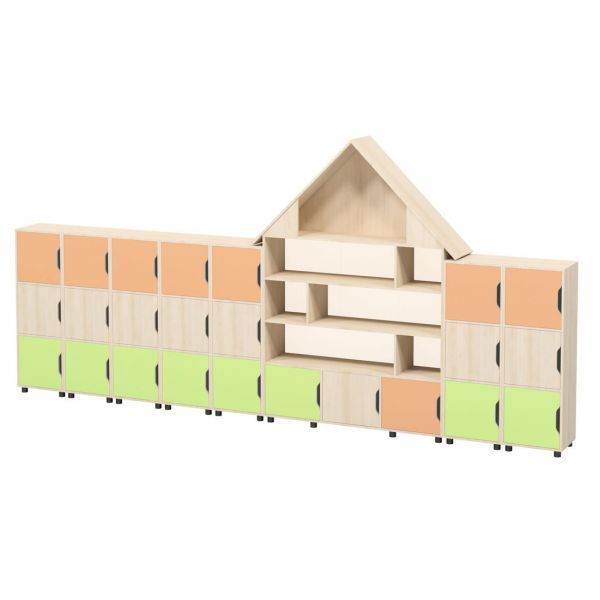 Children's Playhouse Cabinet and 3-Section Wardrobe (Set)