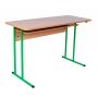 School Set on Square Tube No. 6: Double Desk and 2 Sled-Base Chairs