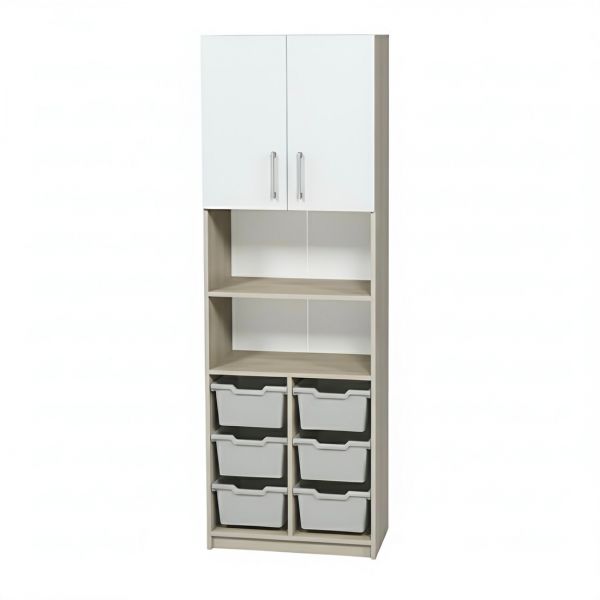 Semi-Closed Cabinet with Trays N2, 12 Trays, Light-Grey Front