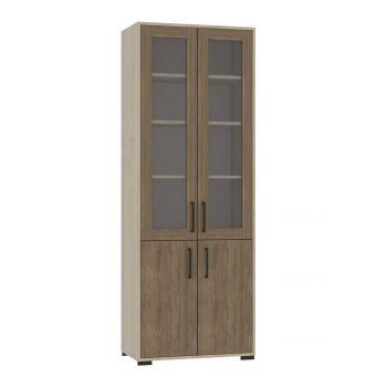 4-Door Cabinet with 2 Glass Doors and Shelves, 719×405×2025 mm