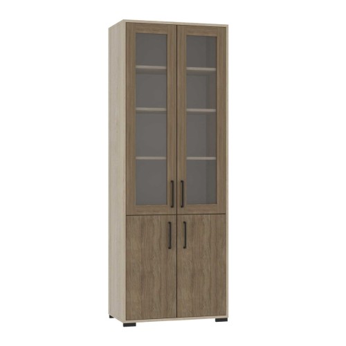 4-Door Cabinet with 2 Glass Doors and Shelves, 719×405×2025 mm
