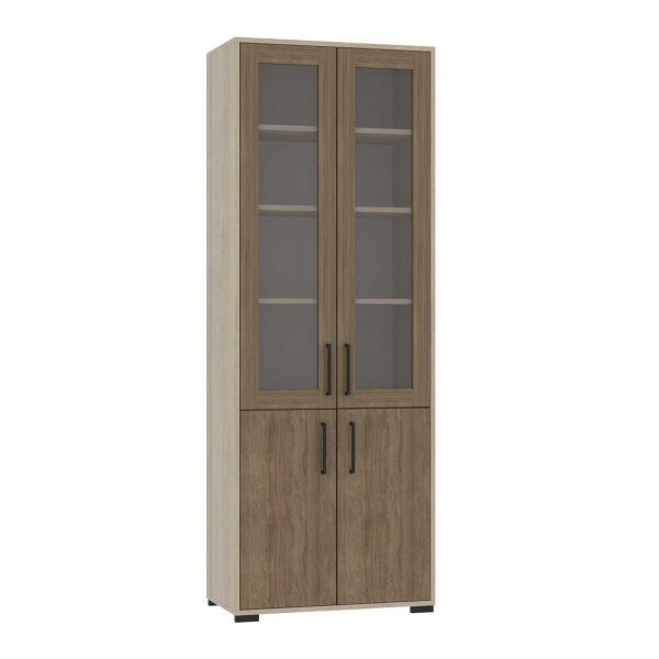 4-Door Cabinet with 2 Glass Doors and Shelves, 719×405×2025 mm