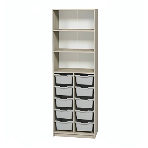Open Cabinet with Shelves and 20 Light Grey Trays, Configuration No.3