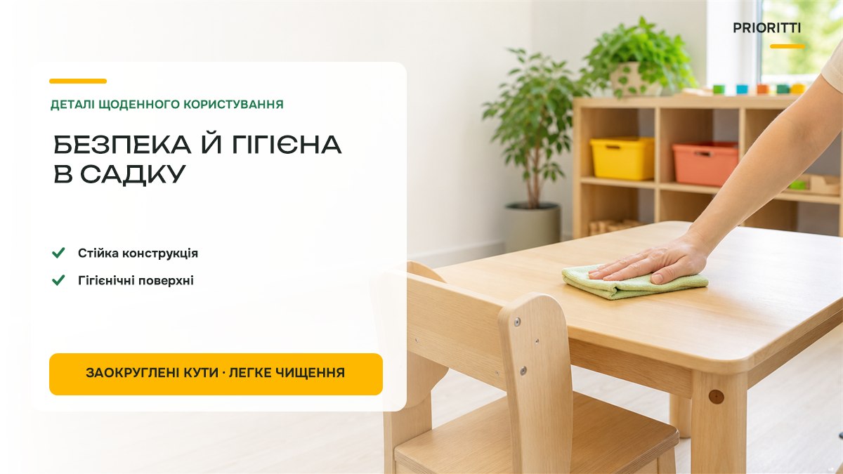 Безпека й гігієна меблів у садку: заокруглені кути, стійкість, документи