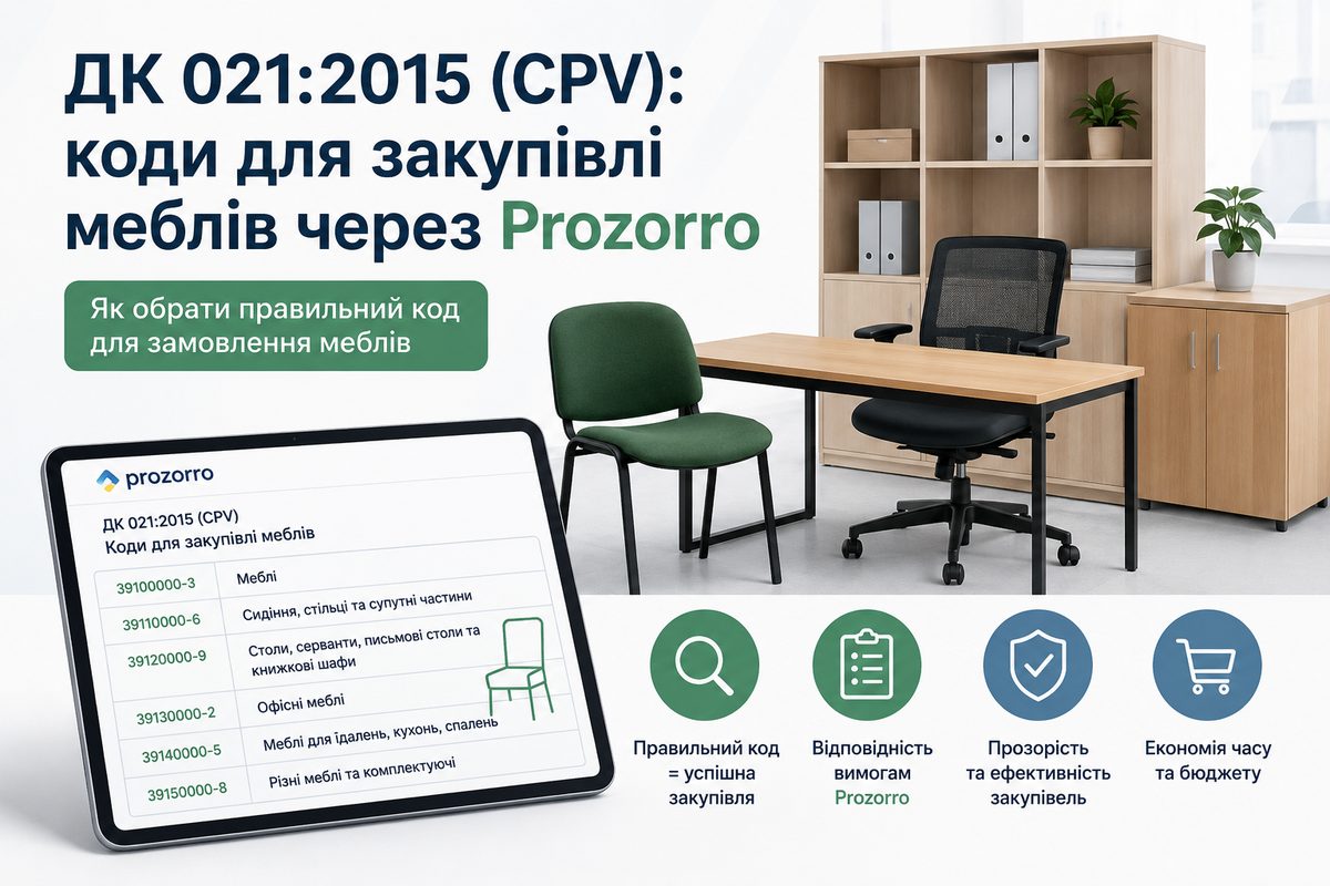 ДК 021:2015 (CPV): коди для закупівлі меблів через Prozorro
