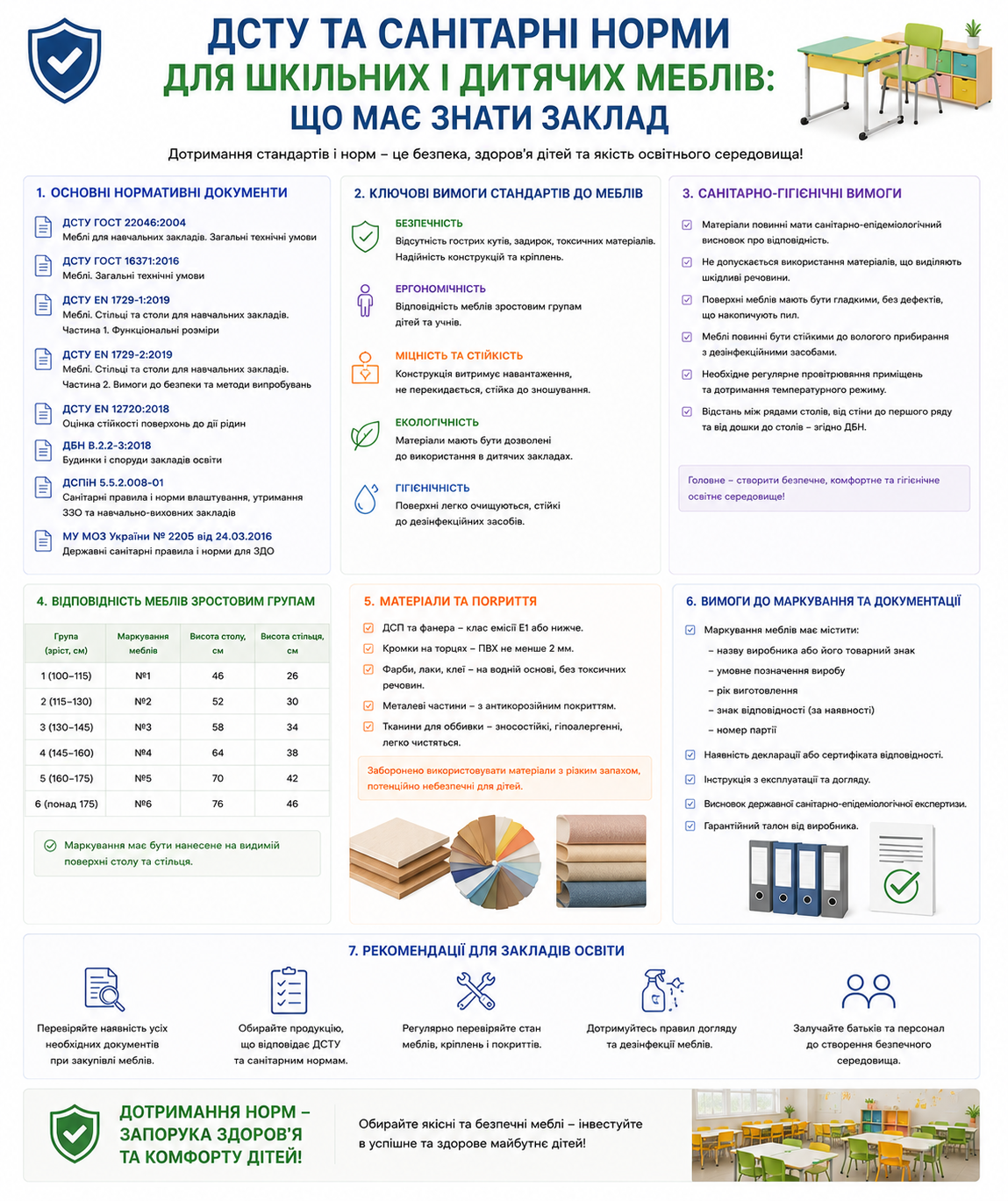 ДСТУ та санітарні норми для шкільних і дитячих меблів
