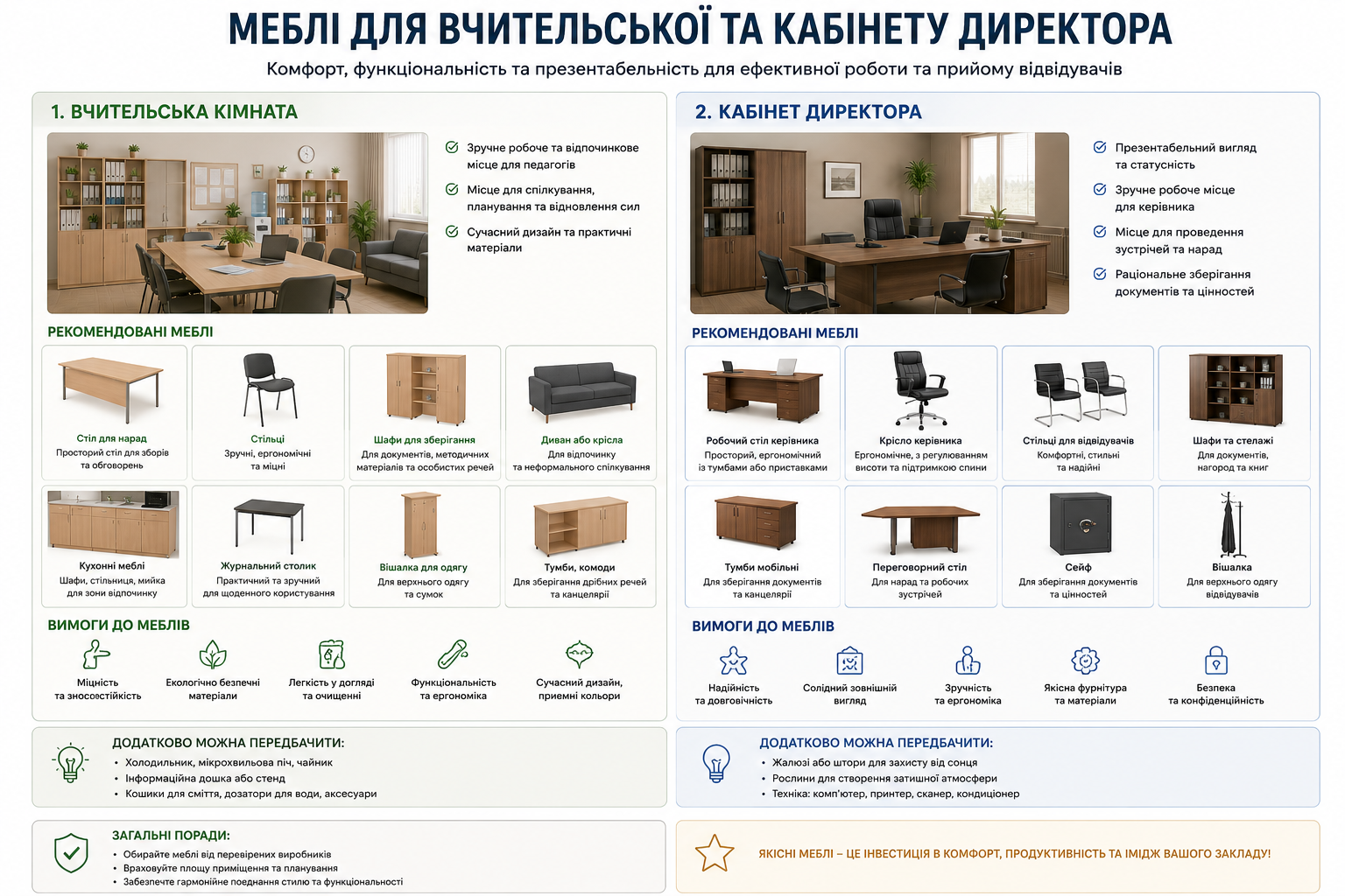 Меблі для вчительської та кабінету директора