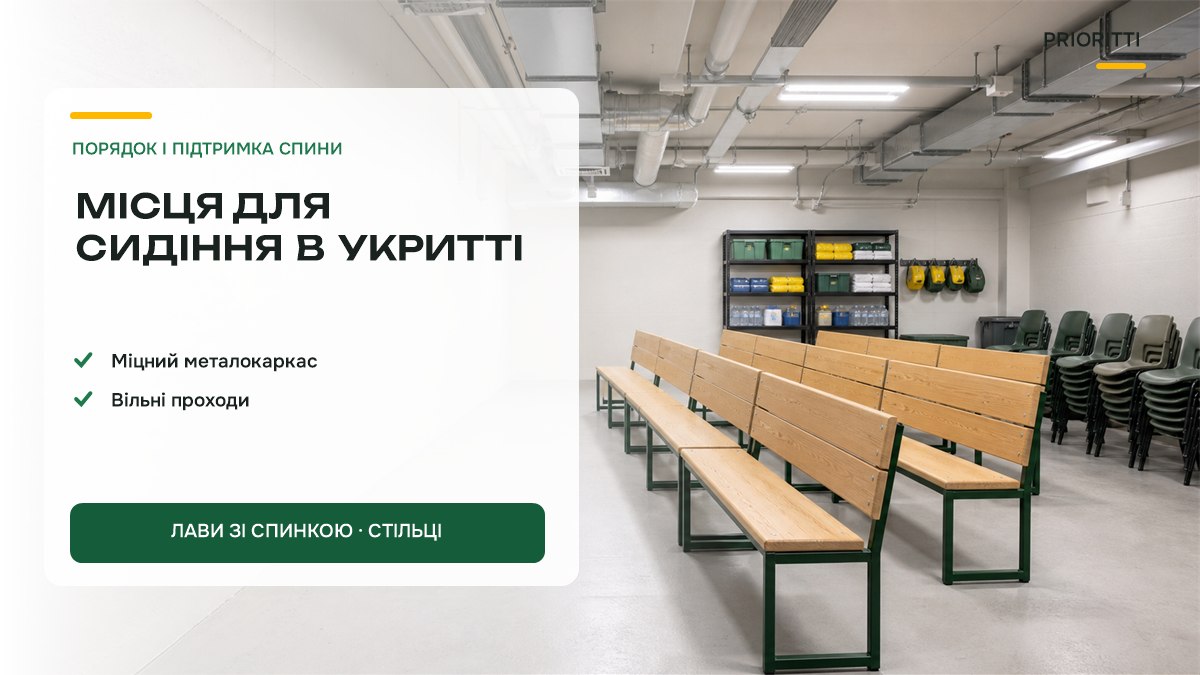 Місця для сидіння в укритті: лави та стільці