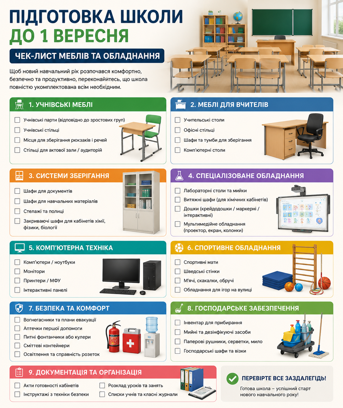 Підготовка школи до 1 вересня: чек-лист меблів та обладнання