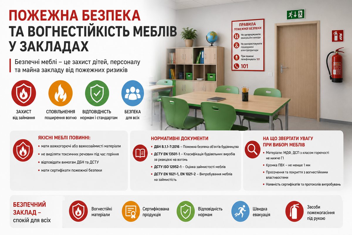 Пожежна безпека та вогнестійкість меблів у закладах