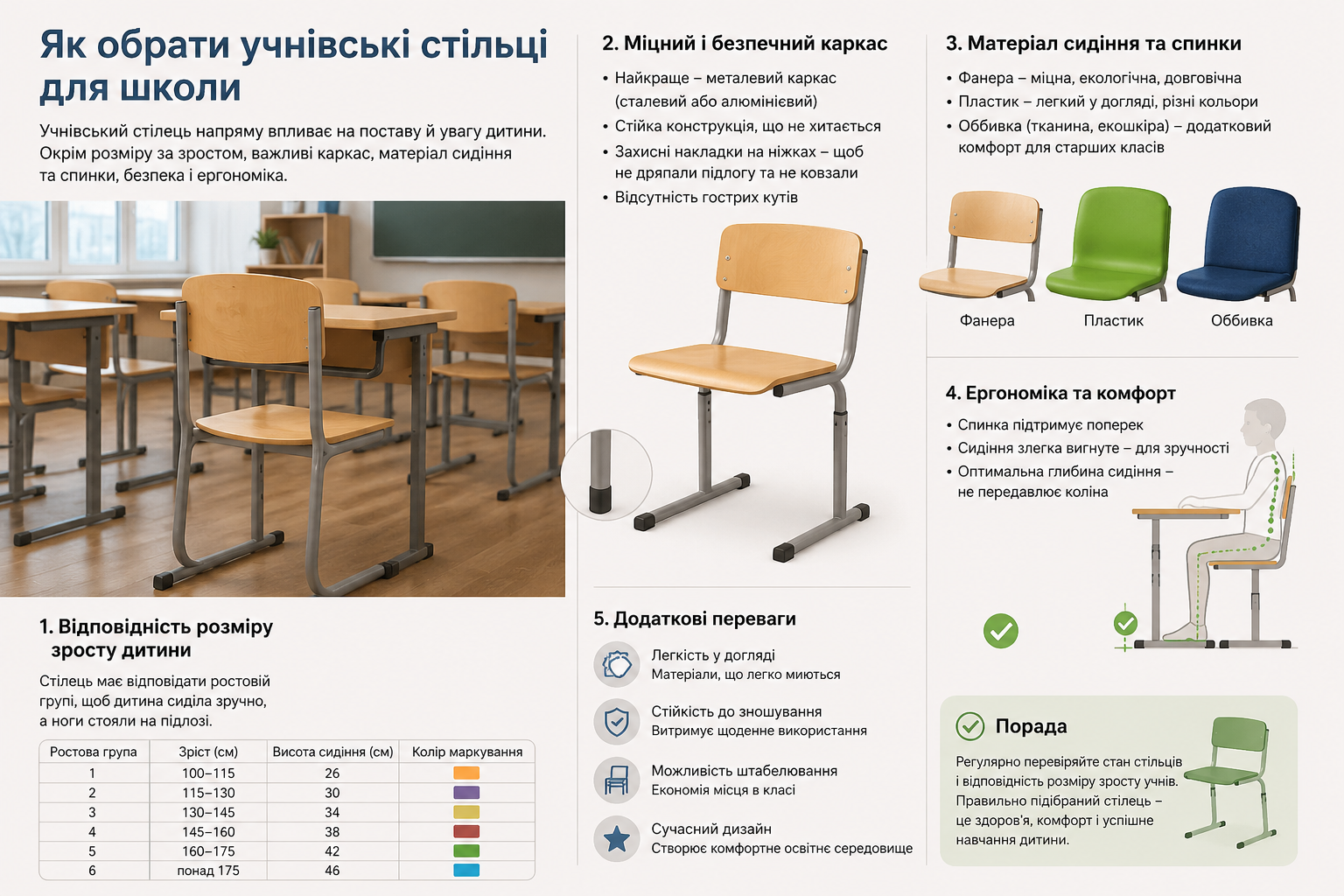 Як обрати учнівські стільці для школи